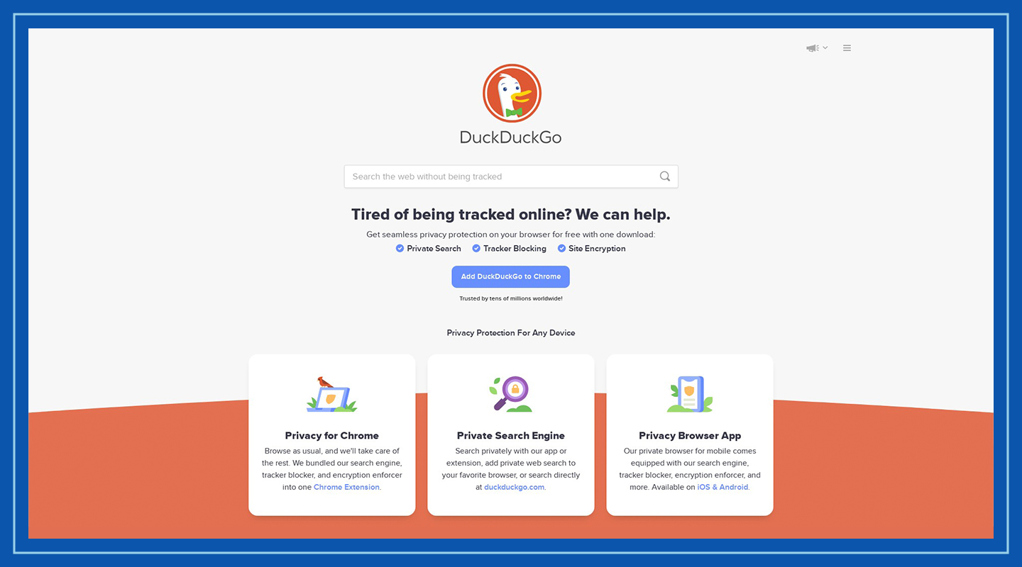Homepage of DuckDuckGo