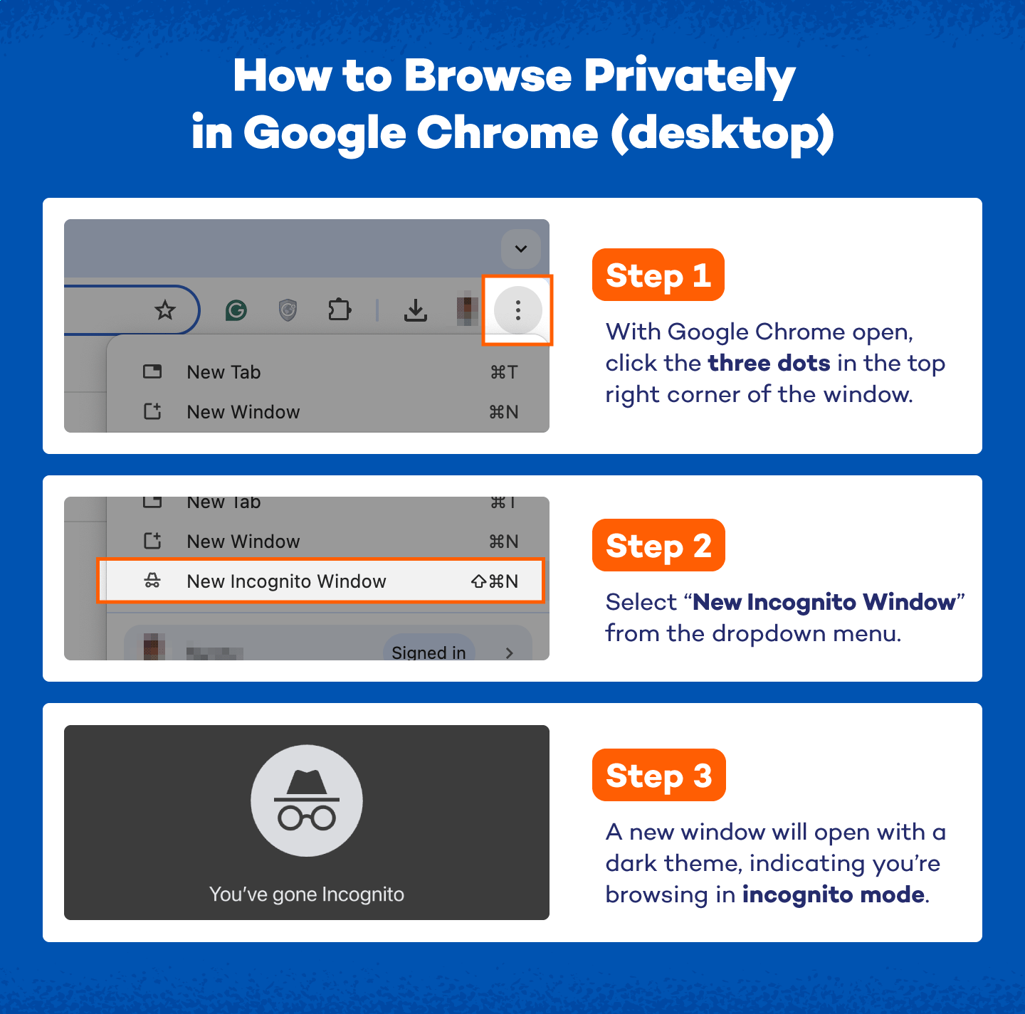 Steps to use incognito mode using Google Chrome on desktop