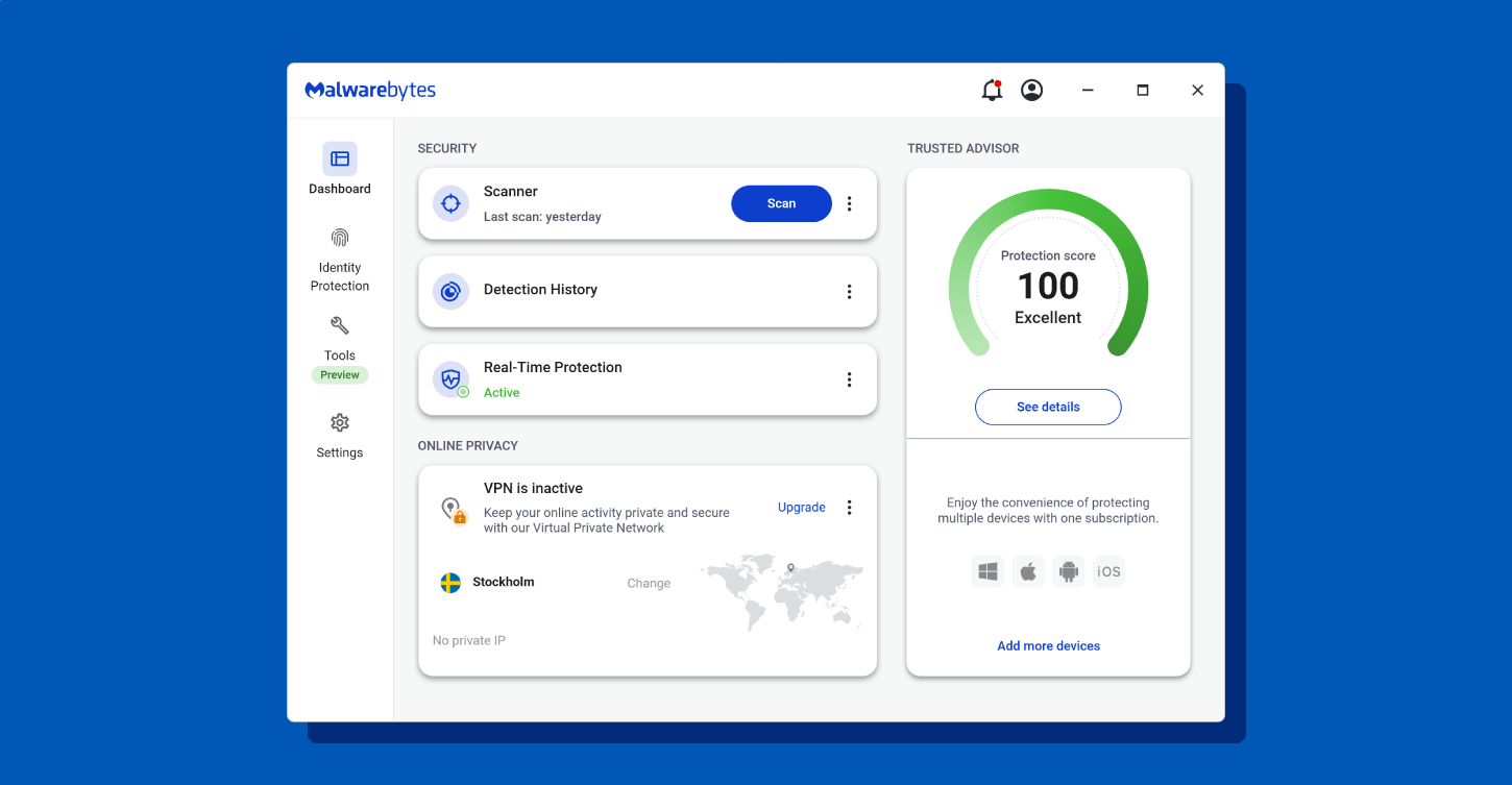 Screenshot of Malwarebytes gaming antivirus