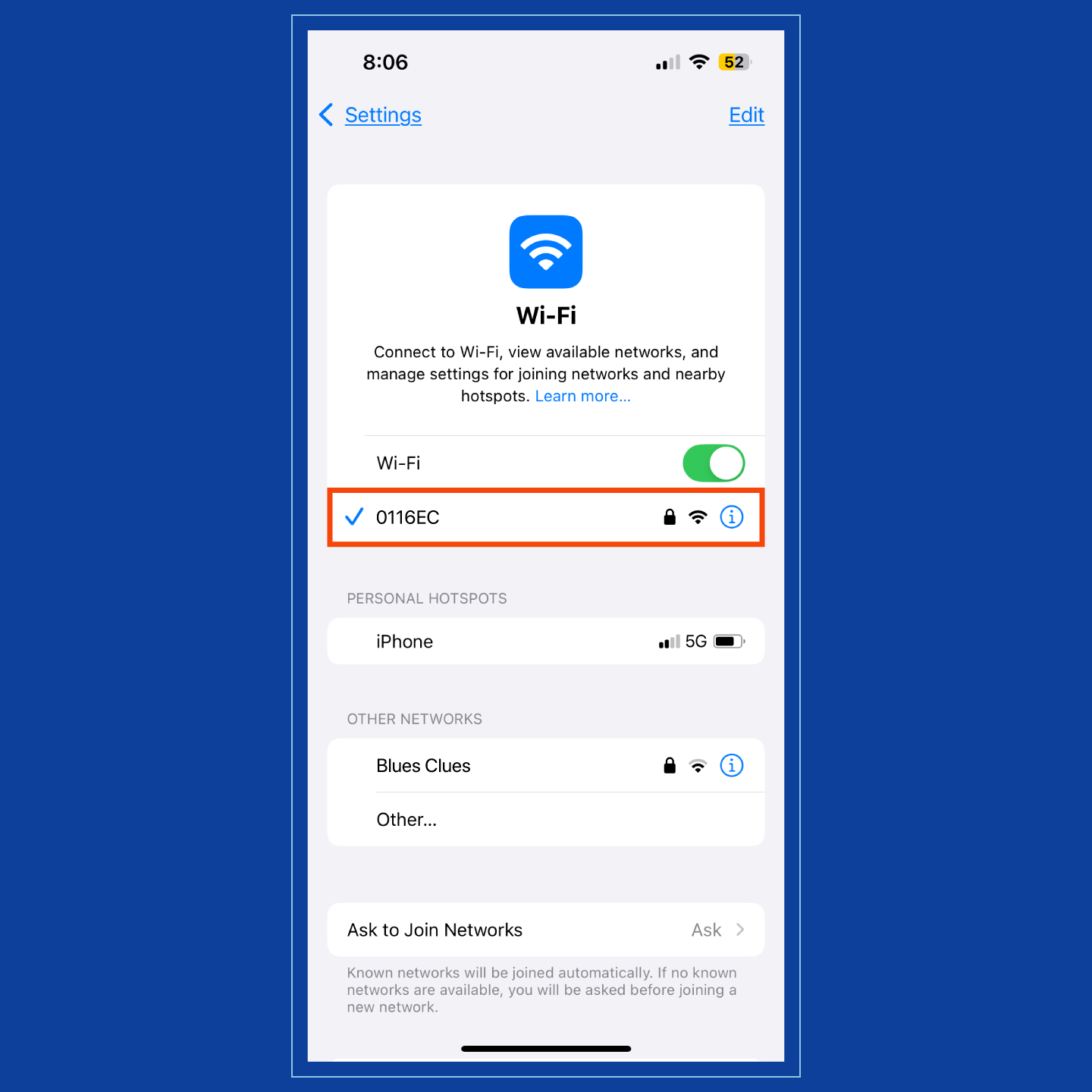 Step 3 of Locating an SSID on iPhone