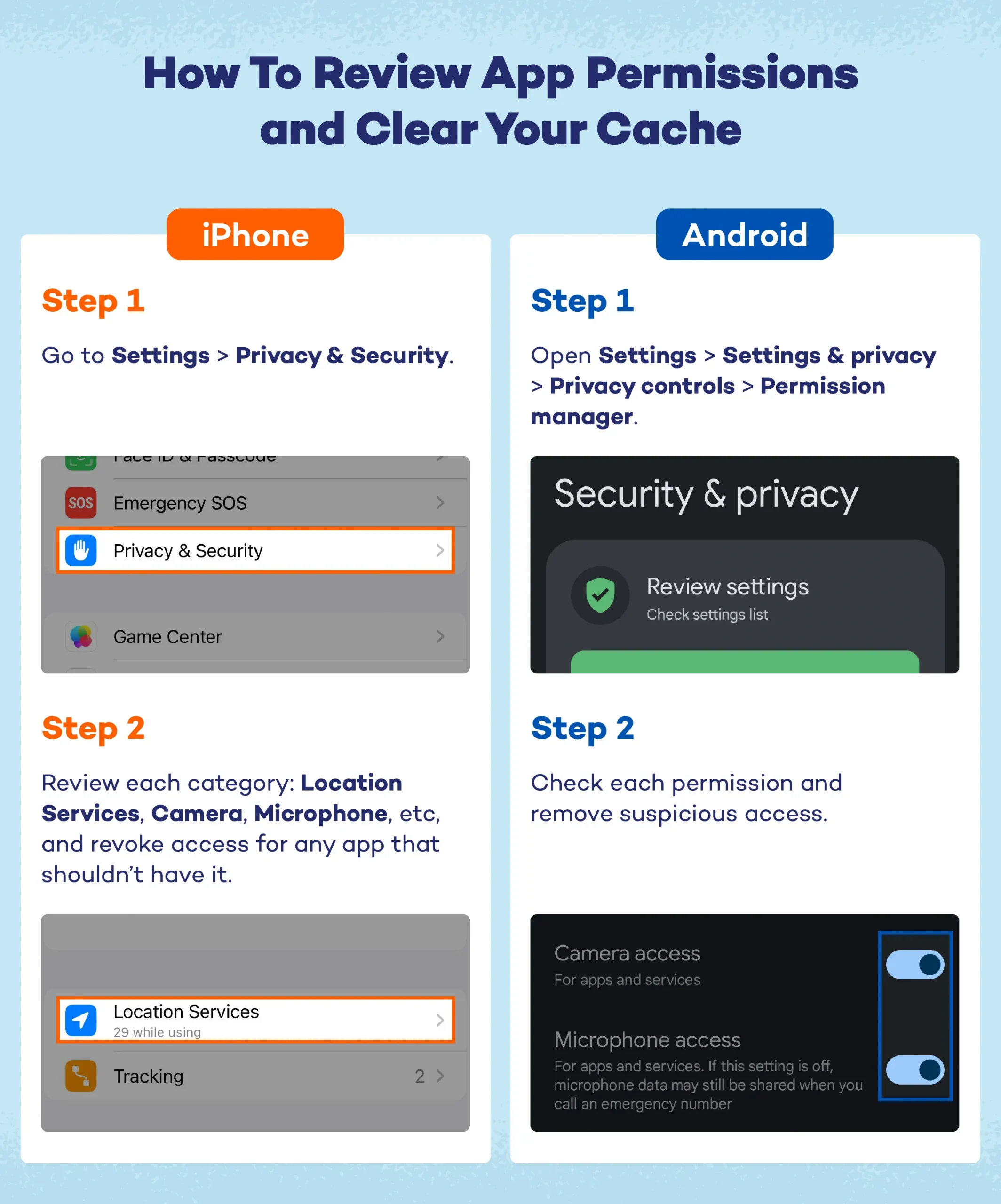 How to review app permissions and clear your cache