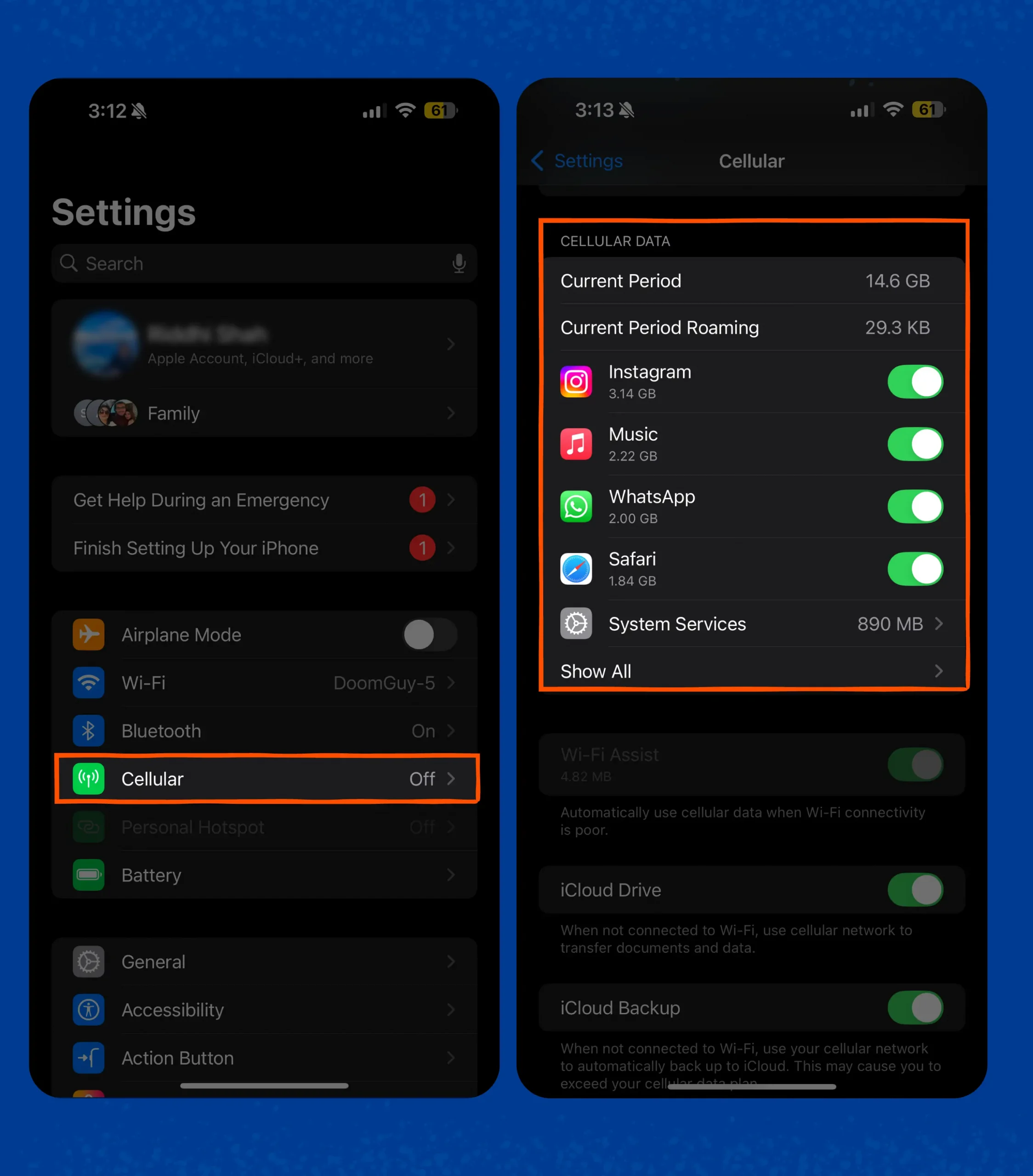 iPhone settings menu screenshots.